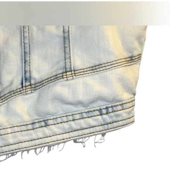 Sale Streetwear Society Women's Jean Vest M Blue Distressed Cropped - Picture 6 of 10